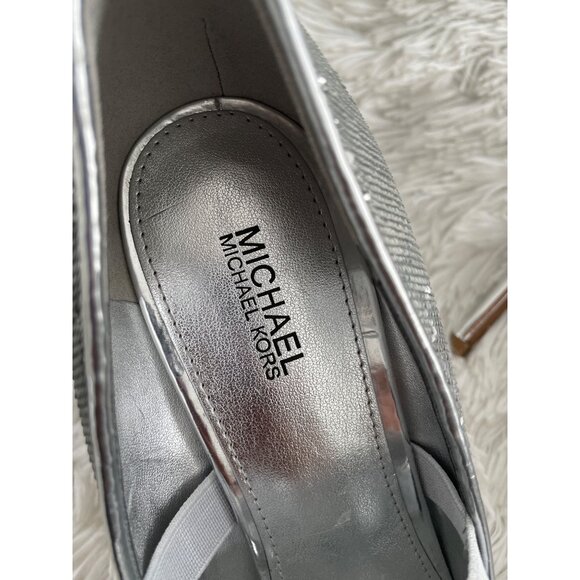 Michael Kors Silver Sequin Stiletto Heels With Bow Accent Size 8M - Picture 11 of 11